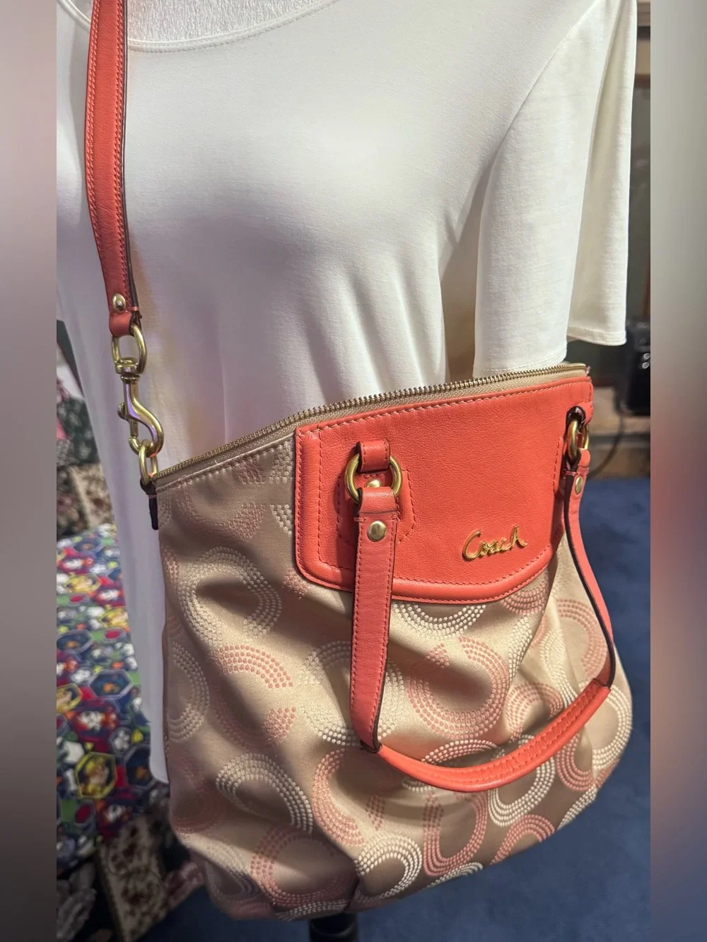 Coach Pink Coral Signature Large Shoulder Tote
